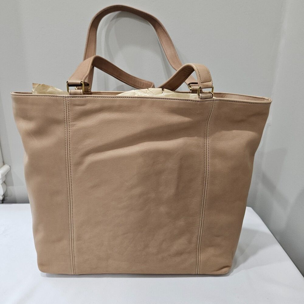 Vintage Coach 1980s Leather Shoppers Tote Bag Beige Tan Shoulder Straps Casual - Picture 2 of 15